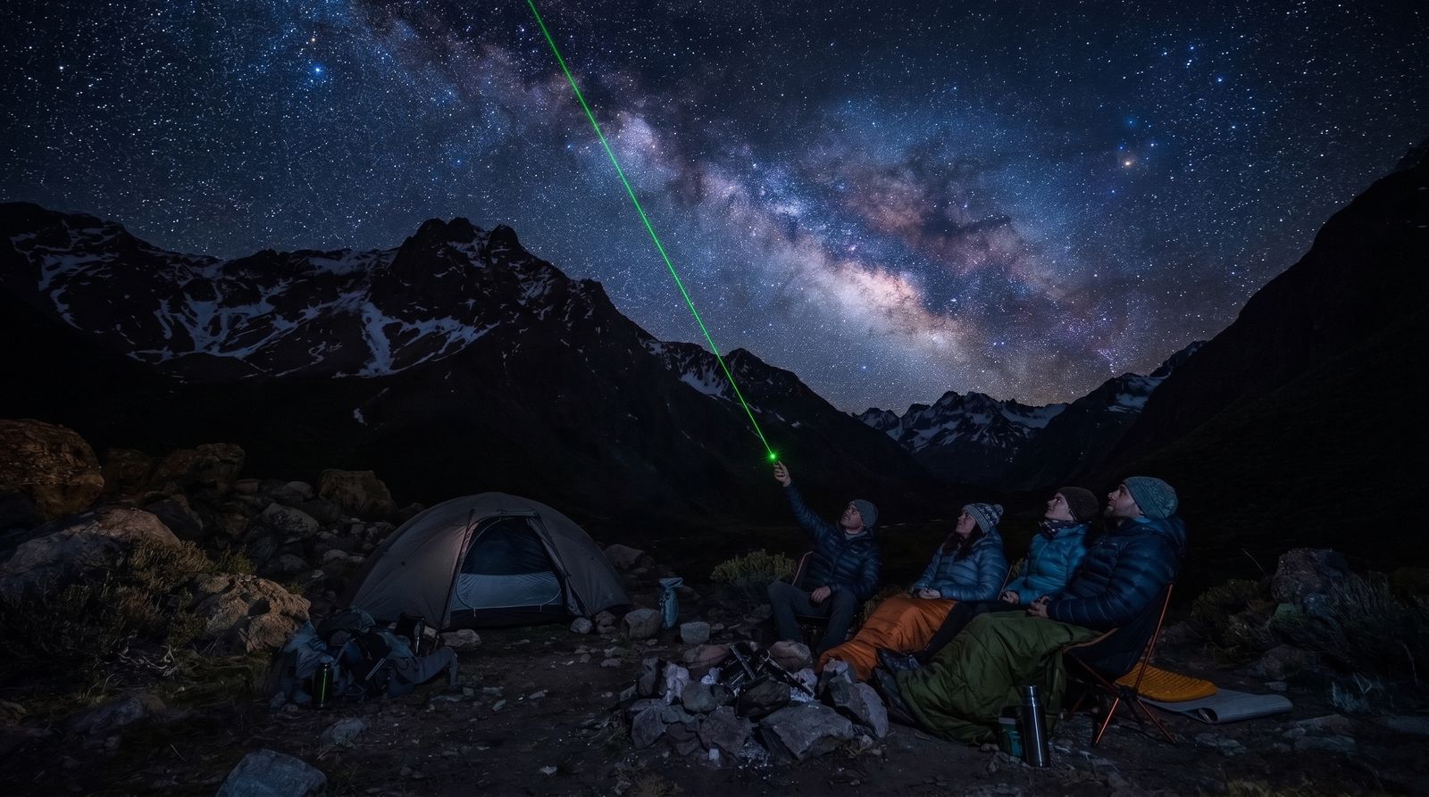 Personas acostadas observando la Vía Láctea en la cordillera